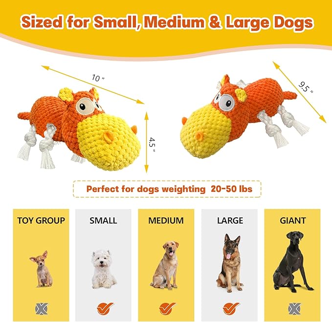 TOOPTATE Squeaky Dog Toys - Cute Soft Plush Dog Toys for Large, Medium, Small Dogs and Puppies to Keep Them Busy (Orange, Medium)