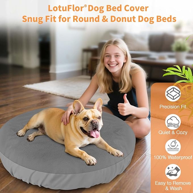 Dog Bed Covers Replacement Washable Waterproof Round Bed Protector for Donut Bed & Dog Couch, Gray 36 Inch