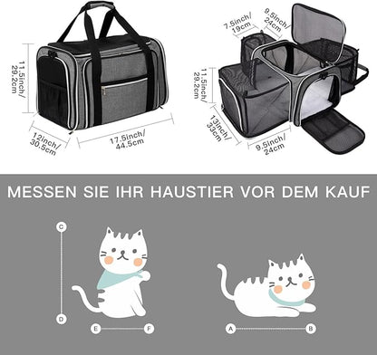 BAGLHER Cat Carrier Bag,Airline Approved Pet Carrier Soft Side Pet Travel 5 Sides Open Doors 3 Sides Expandable Foldable Dog Carrier with Fleece Pad