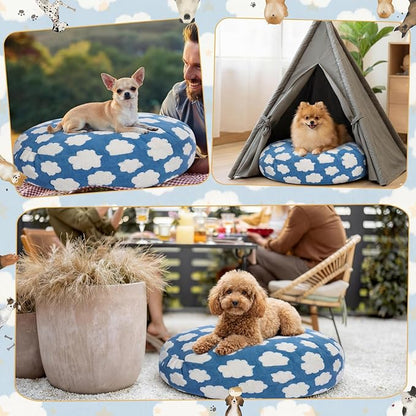 Youyole Medium Washable Round Dog Bed Cover Replacement Waterproof 30 x 30 x 10 in Round Donut Bed Cover for Dog Soft Blue Beds Protector Sheet with Lovely Clouds Print for Donut Beds & Pet Couch