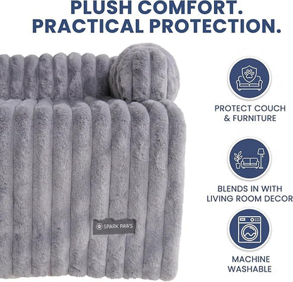 Spark Paws Luxury Dog Couch Cover Bed, Calming Pet Furniture Protector for Large & Small Dogs, Washable Bolster Dog Bed for Couch, Sofa & Bed - Grey, Medium