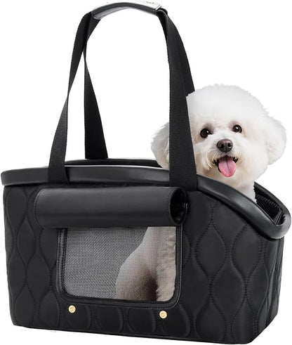 Dog Purse Carrier for Small Dogs Cats, Lightweight Luxury Pet Bag with Pocket for Puppy Kitten, Soft-Sided Travel Dog Bag Tote Up to 10 lbs,TSA Airline Approved (Black, 14.17'' L x 7.09''W x 8.66''H)
