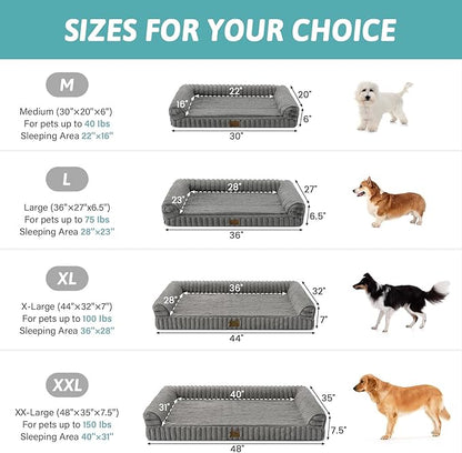 COZY KISS Cute Dog Bed for Medium Dogs, Faux Rabbit Fur Orthopedic Foam Dog Bed with Sides, Removable Washable Cover & Waterproof Lining, Comfortable Pet Couch, Grey (36" L x 27" W x 6.5" Th)