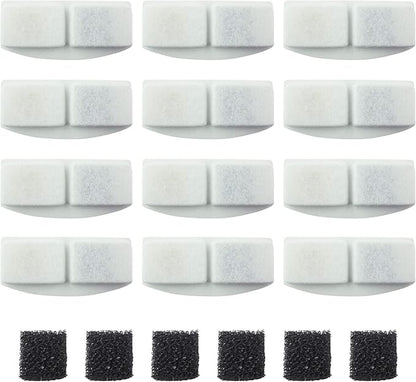 PET STANDARD Replacement Water Filter & 6 Pack Replacement Pre-Filter Sponges Compatible With VEKEN® 100oz/3L Automatic Pet Fountain, Pack of 12