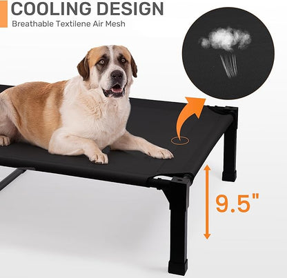 Heeyoo Elevated Dog Bed with Canopy, Portable Dog Cot with Removable Shade Tent, Outdoor Raised Pet Cot Cooling Bed for Dogs