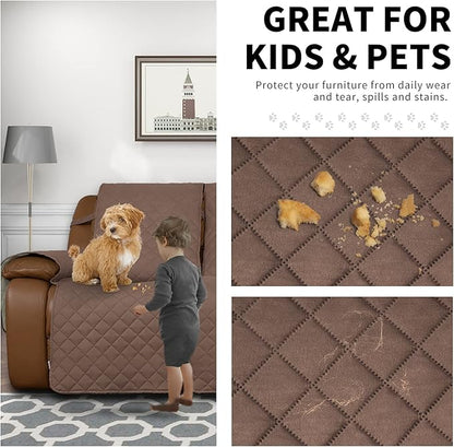 Easy-Going Loveseat Recliner Cover, Reversible Couch Cover for Double Recliner, Split Sofa Cover for Each Seat, Furniture Protector with Elastic Straps for Kids, Dogs, Pets(2 Seater, Brown/Beige)