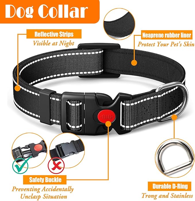 LOBEVE No Pull Dog Harness, Collar & Leash Set | Includes Dog Seat Belt, Collapsible Bowls & Poop Bag Dispenser. Ideal for Training, Walking, Hiking. Fits Small to Large Dogs(Black-S)
