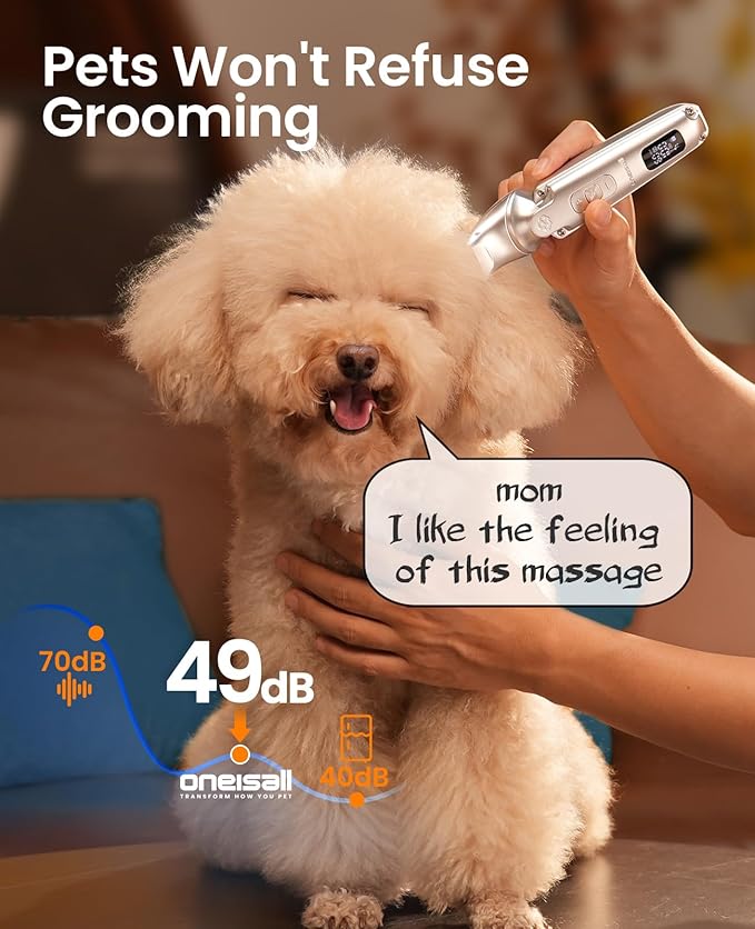oneisall Small Dog Clippers and Paw Trimmer with Low Noise, 4 - in - 1 Cordless Dog Grooming Kit with 3 - Level Speed Clippers (7000 RPM) for Grooming Thick Hair, Waterproof Shaver for Dogs and Cats