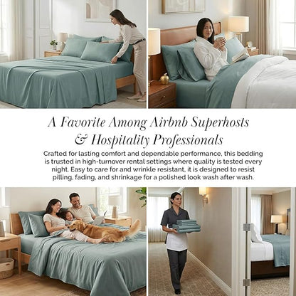 Southshore Fine Living, Inc. 4-Piece Twin Bed Sheets Set, 21" Extra Deep Pocket Fitted Sheet Twin, Oversized Flat Sheet, Microfiber Bedding, Steel Blue Pillow Cases Standard Size, Steel Blue Sheets