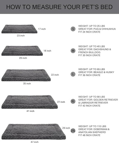 Washable Dog Bed Mat Dog Crate Pad Soft Fluffy Pet Kennel Beds Dog Sleeping Mattress for Large Jumbo Medium Small Dogs, 47 x 29 Inch, Grey