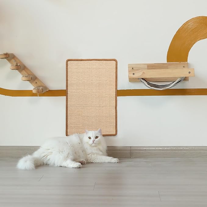 FUKUMARU Cat Scratcher Mat, 23.6 X 15.7 Inch Natural Sisal Cat Scratch Mats, Horizontal Cat Floor Scratching Pad Rug with Sticky Tapes, Protect Sofa and Carpet