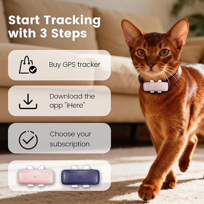 SEEWORLD Cat Tracker Mini GPS Pet Tracker for Dogs Cats Real-Time Location Tracker Virtual Fence 180 Days Location History 4G Dog Tracker for 6.5lbs+ Pets, Subscription Required