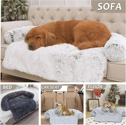 Tinaco Calming Dogs/Cats Bed Mats, Dog Pad Washable Removable Couch Cover, Plush Long Fur Mat for Pets, Waterproof Lining, Perfect for Small, Medium and Large Dogs and Cats (Gradient Brown, 21"x21")