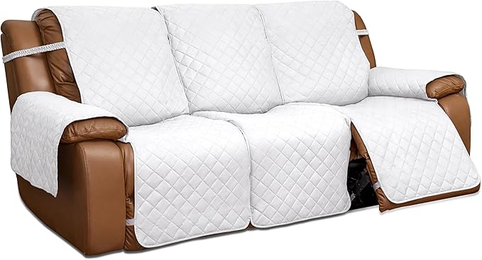 Easy-Going Recliner Sofa Cover, Reversible Couch Cover for 3 Seat Recliner, Split Sofa Cover for Each Seat, Furniture Protector with Elastic Straps for Kids, Dogs, Pets(3 Seater, White/White)