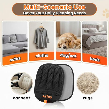 Pet Hair Removal Glove for Cats & Dogs with Silicone Pet Toothbrush – Reusable Magic Brush – Five-Finger Electrostatic Pet Hair Remover Glove for Laundry, Couch, Carpet & Car Seat