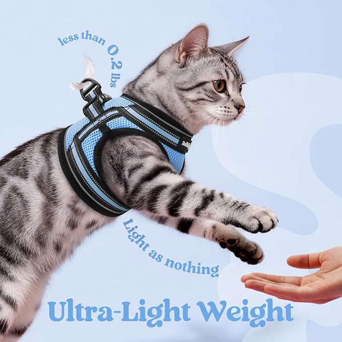 rabbitgoo Cat Harness and Leash Set for Walking Escape Proof, Adjustable Soft Kittens Vest with Reflective Strip for Cats, Comfortable Outdoor Vest, Light Blue, S