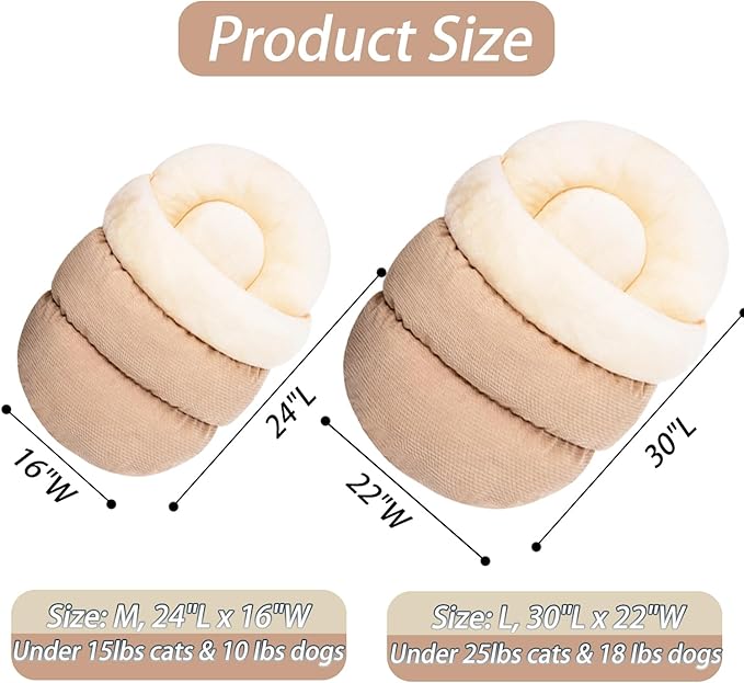 Romaneco Cat Bed - Pet Slipper Cave Bed for Indoor Cats and Small Dogs, Self Warming, Cozy & Soft Plush, Anti-Slip & Durable, Washable for Kittens and Puppies Under 15 lbs (24"x16", M, Light Brown)