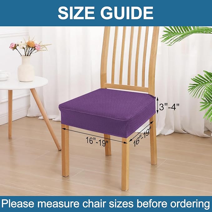 Smiry Waterproof Seat Covers for Dining Room Chairs Set of 2, Stretch Jacquard Removable Washable Chair Seat Slipcovers Protector, No Rear Covers, Purple