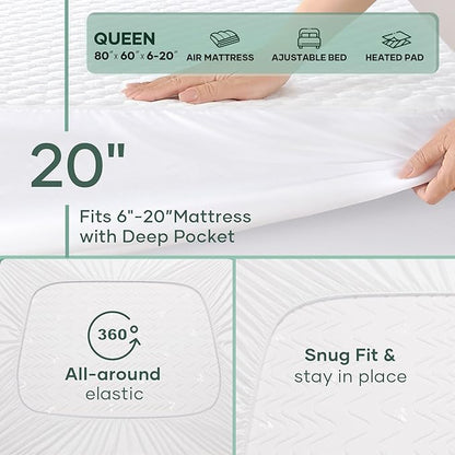OhGeni 100% Waterproof Mattress Protector,Queen Size Mattress Soft Pad,Pet Hair & Bedwetting Resistant,Cooling Breathable Fitted Sheets,Washable Bed Cover,Non-Slip Deep Pocket,Noiseless for Bedroom