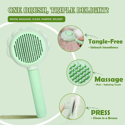 Self Cleaning Cat Brush for Shedding, LED Light Nail Clipper, Nail Clipper and Nail File, Slicker Brushes and Nail Trimmer for Long Haired Cats, Grooming Kit, Cat Lover Gifts