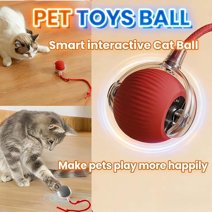 Interactive Rotating Cat Ball Toy, 360 Smart Rolling Ball Electric, Automatic Moving for Cats & Kittens (Pink)