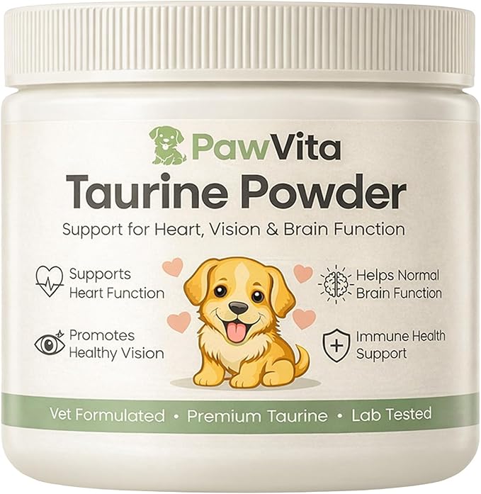 Pawvita Taurine Powder for Dogs, Pure Taurine Supplement, Supports Heart Health, Vision, Skin & Coat, Boosts Energy & Daily Wellness, Easy to Mix in Food, with Dosing Spoon, 200 Grams/ 7.05 oz