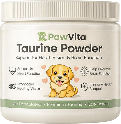 Pawvita Taurine Powder for Dogs, Pure Taurine Supplement, Supports Heart Health, Vision, Skin & Coat, Boosts Energy & Daily Wellness, Easy to Mix in Food, with Dosing Spoon, 200 Grams/ 7.05 oz