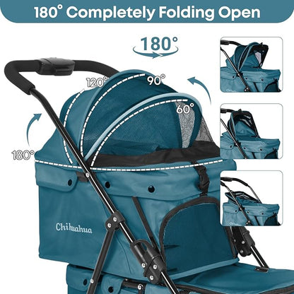 Double Pet Stroller for Dogs and Cats,Cat Strollers for 2 Cats,Double Dog Stroller for 2 Small Medium Dogs,4 Lockable Wheels/Lightweight/Folding,Green
