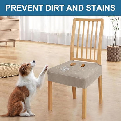 Smiry Waterproof Seat Covers for Dining Room Chairs Set of 10, Stretch Jacquard Removable Washable Chair Seat Slipcovers Protector, No Rear Covers, Taupe