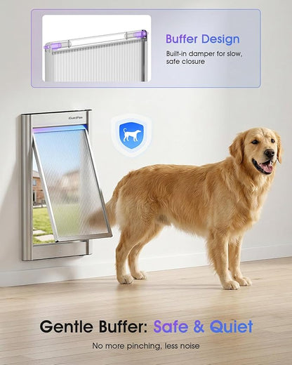 Automatic Dog Door, Heavy-Duty Aluminum Electronic Pet Door with Collar Sensor, Energy-Efficient Insulated for Interior/Exterior Wall, Featuring Secure Lock & Anti-Pinch Design(White-Large)