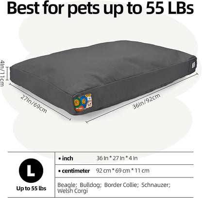 Sytopia 36 Inch Canvas Indestructible Outdoor Dog Bed for Large Dogs, Chew Proof Dog Bed with Waterproof Washable Removable Cover, Indoor Patio Pet Pad for Crate, Dark Grey