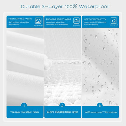 GRT 1 Pack 100% Waterproof Mattress Protector Full Size, Breathable & Noiseless Waterproof Mattress Cover Fitted Deep Pocket from 5" to 19", Smooth Washable Full Bed Protector - Vinyl Free