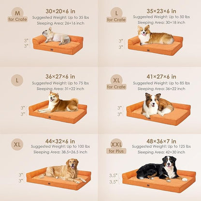 EHEYCIGA Memory Foam Dog Bed Large Size Dogs, Orthopedic Dog Bed Large with Washable Removable Cover, Waterproof Pet Sofa Couch with Nonskid Bottom, 36x27x6, Pumpkin