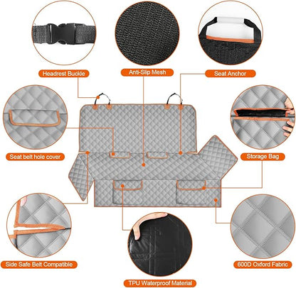 Dog Car Seat Cover Compatible with Full-Size Truck, Ford F150/250/350 Chevy Silverado Dodge Ram 1500 2500 3500, 600D Oxford Scratch Proof Nonslip Pickup Waterproof Pet Rear Bench Seat Cover
