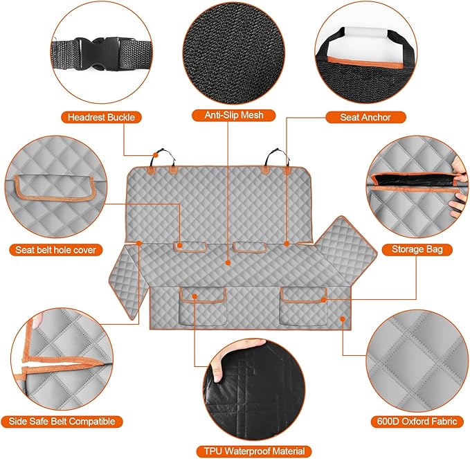 Dog Car Seat Cover for Mid-Size Truck, Compatible with Toyota Tacoma/Hilux, Ford Ranger, Chevy Colorado/GMC Canyon, Nissan Frontier, Honda Ridgeline, Jeep Gladiator, 600D Waterproof Pet Seat