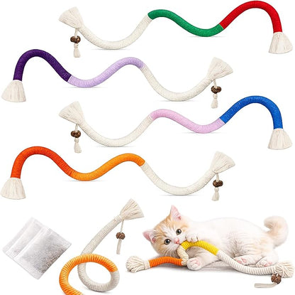 Jozy Cat Chew Rope - 4Pcs Cat Chew Toy with Refillable Natural Catnip - Interactive Kitten Teething Toys for Indoor Kittens - Bite Resistant Cotton Chew Rope Toys for All Breeds (19.6 Inches)