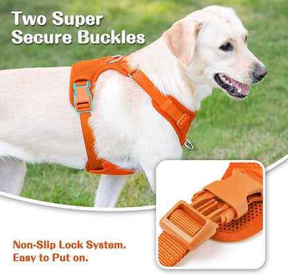 No Pull Dog Harness for Small Medium Large Dogs - Adjustable 2 Layer Mesh Dog Vest with Dual Clip, Escape Proof, Quick Release, Lightweight Breathable Mesh for Walking Hiking (Orange,L)