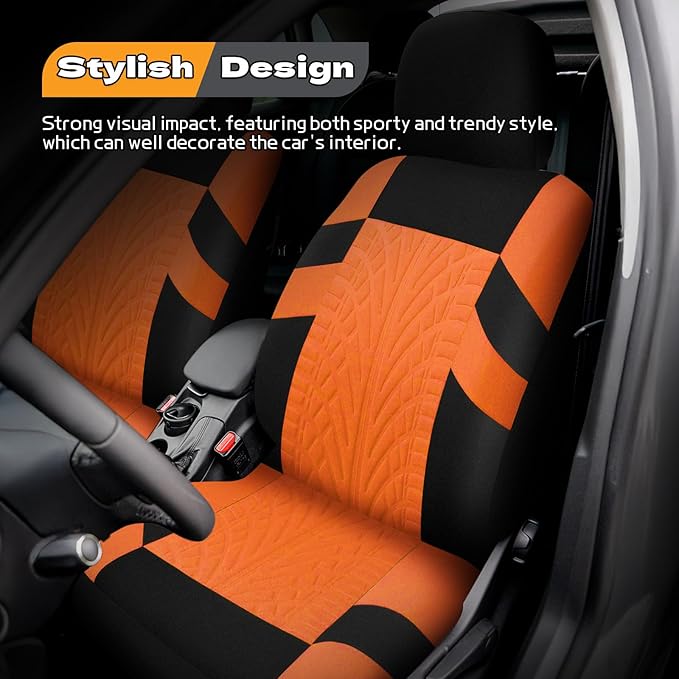 2PCS Car Front Seat Cover with 2 Headrest Covers, Breathable Waterproof Seat Covers for Front Seats, Universal Seats Cover Protector Car Accessories for Most Vehicles (Orange)