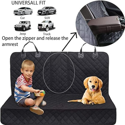 BESULEN Dog Car Seat Cover for Back Seat, Waterproof Dog Bench Seat Pad Compatible for Armrest & Seat Belt, Universal Nonslip Durable Soft Pet Backseat Protector for Cars Trucks & SUVs (Black)