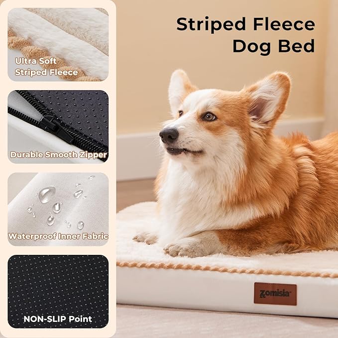 ZOMISIA Orthopedic Dog Crate Bed for Large Sized Dog - Waterproof Puppy Bed for 36 Inch Kennel with Removable Washable Corduroy Cover, Support with Egg Crate Foam Filling, Grey
