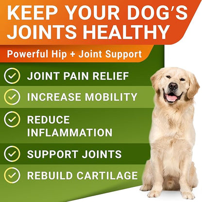 STRELLALAB Hemp Chews for Dogs - Hip & Joint Supplement with Glucosamine - Joint Pain Relief Treats - Omega 3, Chondroitin, MSM - Advanced Mobility Support - Bacon Flavor - 120 Ct - Made in USA