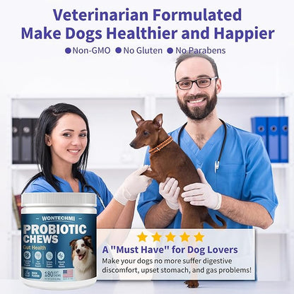 Probiotics for Dogs, Improve Itchy Skin Itchy Ears, Gut Health, Yeast Balance, Allergies, Immunity, Dog Probiotics and Digestive Enzymes with Prebiotics, Reduce Diarrhea (180 Chews, Duck)