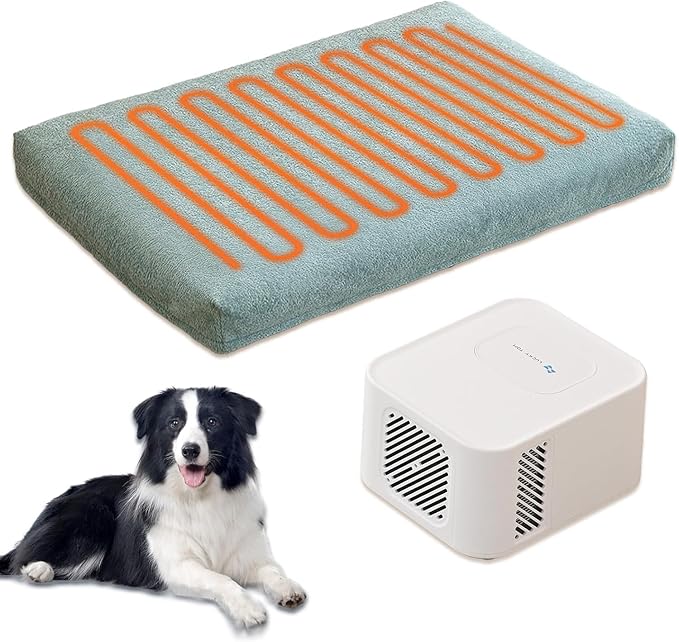 Consistent Warm and Cold Water Pad, Pet Bed Heating & Cooling System, No Electric Shock or Chemical Gel Needed, Machine Washable Bed, Ideal for Home and Crates (Cooling & Heating Green, 35" x 22")