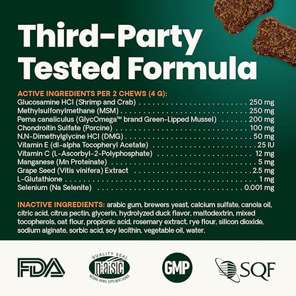 VetriScience Ultimate Strength Healthy Hip & Joint Chews, GlycoFlex Glucosamine, Chondroitin and Green-Lipped Mussel Joint Supplement for Small Breed Dogs, Soothe Joint Discomfort, Duck, 60 Count