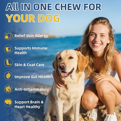 Dogs Allergy & Itch Relief Chews, Dog Probiotics for Skin & Immune Support Helps Relieve Itchy Skin & Ear, Dog Allergy Supplement for Paw Licking, Itching Skin Relief with Colostrum, Fish Oil (Tan)