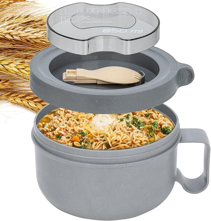 28 oz Soup Bowl with Handles, Microwave Ramen Bowl with Lid for Soup and Instant Noodles,Oatmeal, Gumbo, Salad,BPA Free (Rock Grey)