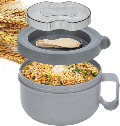 28 oz Soup Bowl with Handles, Microwave Ramen Bowl with Lid for Soup and Instant Noodles,Oatmeal, Gumbo, Salad,BPA Free (Rock Grey)