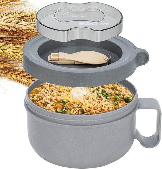 28 oz Soup Bowl with Handles, Microwave Ramen Bowl with Lid for Soup and Instant Noodles,Oatmeal, Gumbo, Salad,BPA Free (Rock Grey)