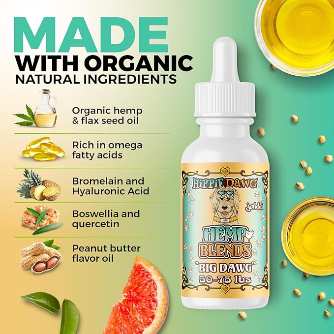 Hippie Dawg Big DAWG Hemp Oil for Large Dogs (50-75 lbs) - Maximum Strength Hip and Joint Support with Glucosamine, Collagen & Hyaluronic Acid - Natural Calming Tincture for Mobility & Wellness - 1oz