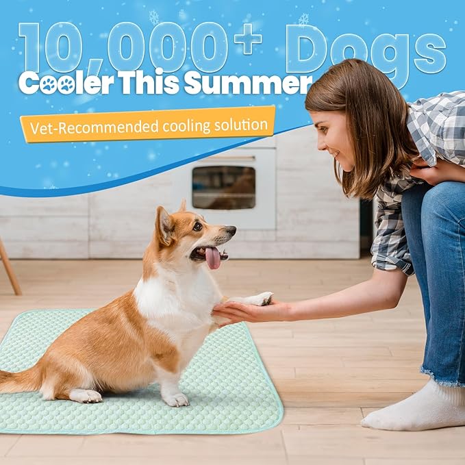 Mora Pets Dog Cooling Mat Instant Pet Cooling Pad for Dogs & Cats, Breathable Washable Summer Cool Mat Non-Slip Bottom Indoor Outdoor, Cold Blanket for Small Pets Floor Crate Use 28'' x 22'' Green